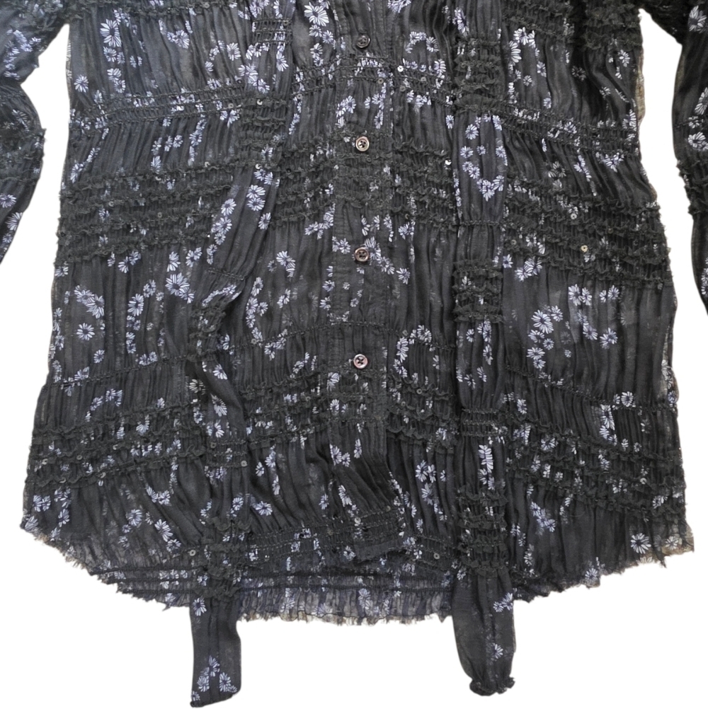 Cout De La Liberté Niki Smocked Blouse – Sheer Chiffon Tie Neck Top Size Small - Picture 5 of 6